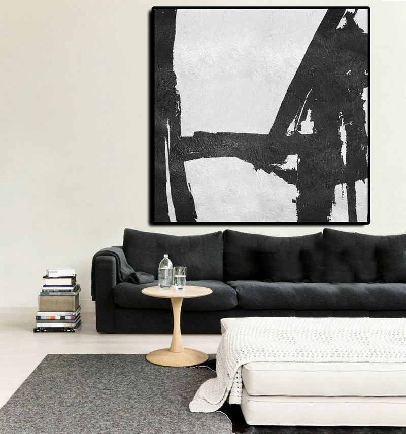 Handmade Large Painting,Oversized Minimal Black And White Painting - Large Abstract Wall Art